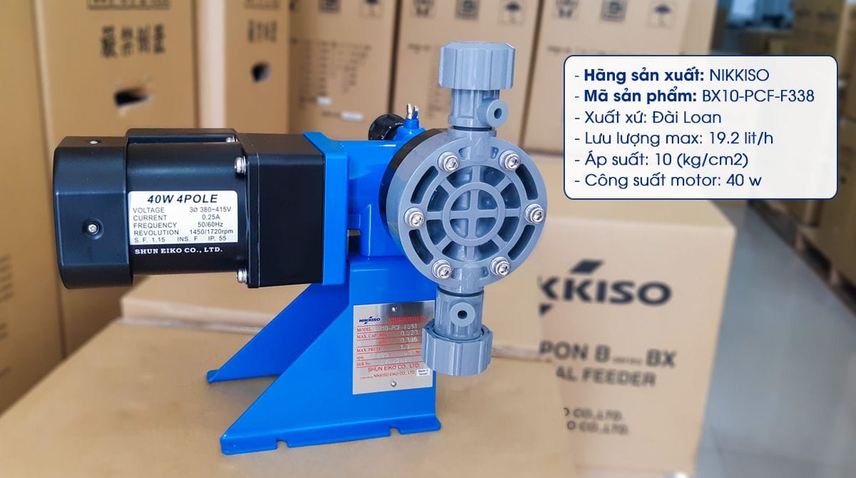 Bơm định Lượng Hóa Chất Nikkiso BX10 PCF F338 Bơm định lượng Nikkiso BX10 PCF F338 có khả năng bơm lưu lượng 19.2 Lít/ giờ