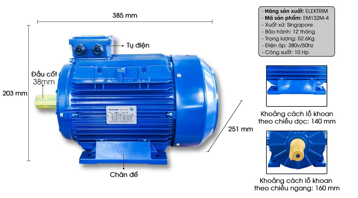 Mô tả chi tiết động cơ điện, mô tơ điện Elektrim EM132M-4 Mô tả chi tiết động cơ điện, mô tơ điện Elektrim EM132M-4