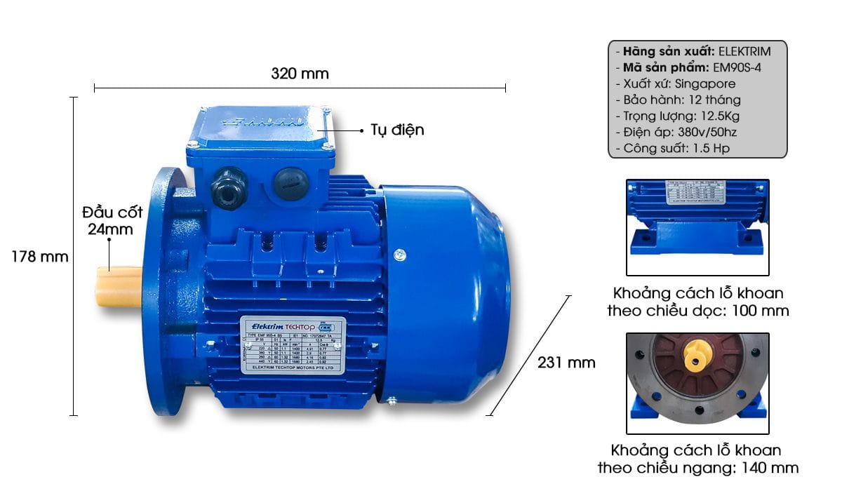 Mô tả chi tiết Mô tơ động cơ điện Elektrim EM90S-4 Mô tả chi tiết Mô tơ động cơ điện Elektrim EM90S-4