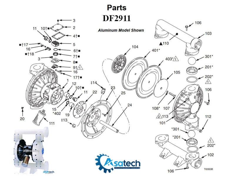 Sơ đồ cấu tạo bơm Màng Husky 2150 DF2911 