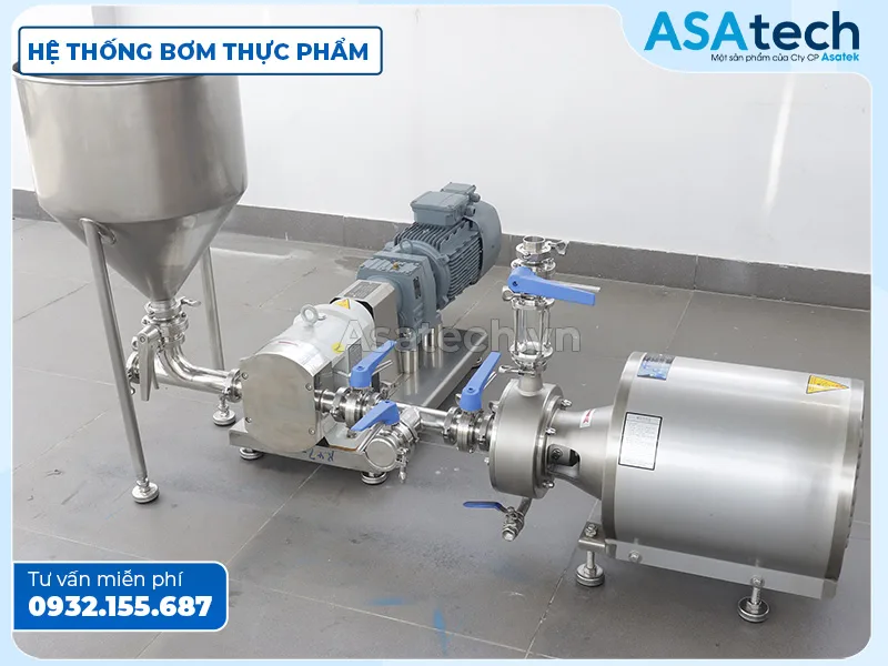 Hệ thống bơm thực phẩm là Bơm đồng hóa kết hợp bơm cánh khế Bơm chiết rót kết hợp bơm cánh khế trong hệ thống bơm thực phẩm
