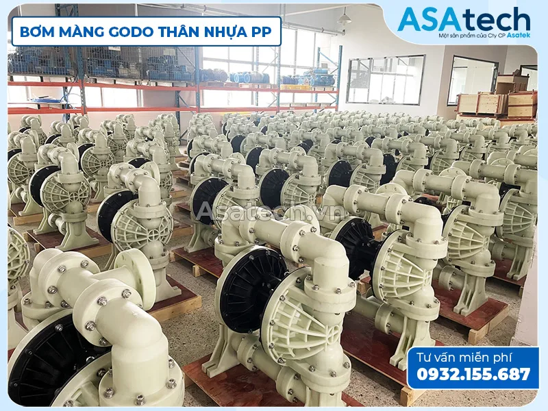 Máy bơm màng khí nén Godo thân nhựa PP máy bơm màng khí nén godo nhập khẩu giá rẻ