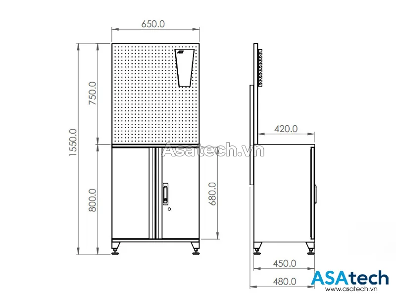 Bảng vẽ tủ đựng dụng cụ 2 cánh QT-02BT Tủ đựng đồ nghề 2 cánh QT-02BT