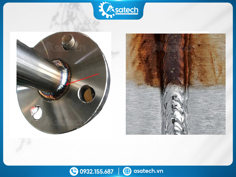 Lắp đặt phụ kiện inox - Vết hàn bị cháy đen Vết hàn bị cháy đen