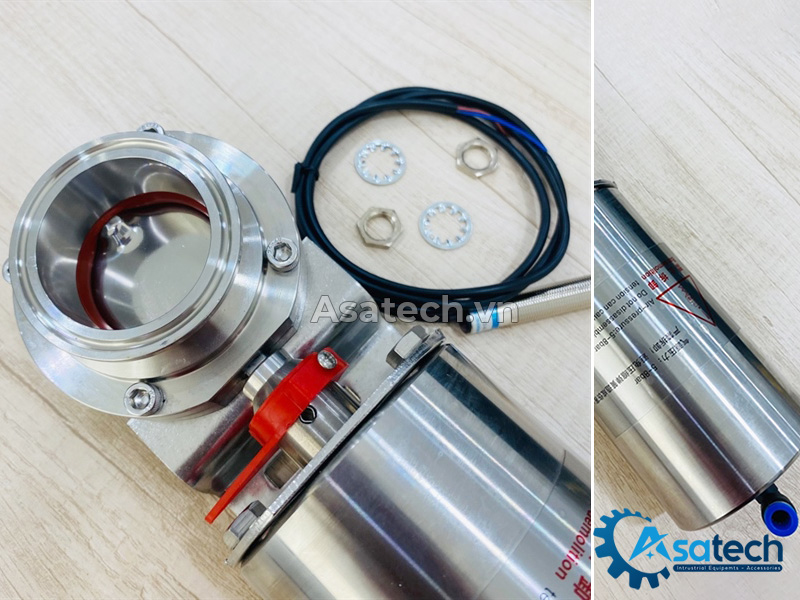 Van bướm inox vi sinh đóng mở khí nén