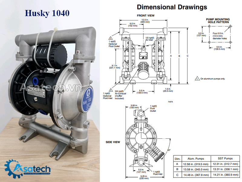 Bơm màng Husky 1040, bơm màng khí nén husky 1040 Bơm màng Husky 1040, bơm màng khí nén husky 1040