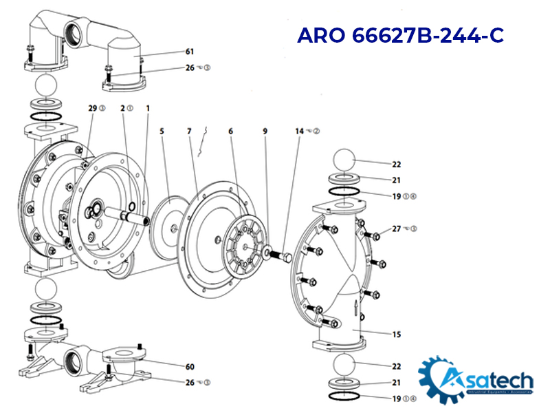 sơ đồ phụ tùng Bơm màng ARO 66627B-244-C sơ đồ phụ tùng Bơm màng ARO 66627B-244-C