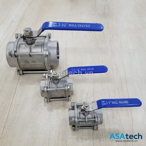 Van Bi Inox 3 Thân Tay Gạt Nối Ren Trong
