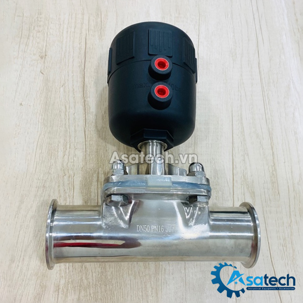 Van màng vi sinh điều khiển khí nén 1 Van màng vi sinh điều khiển khí nén inox 316L kết nối 2 đầu khớp nối nhanh clamp