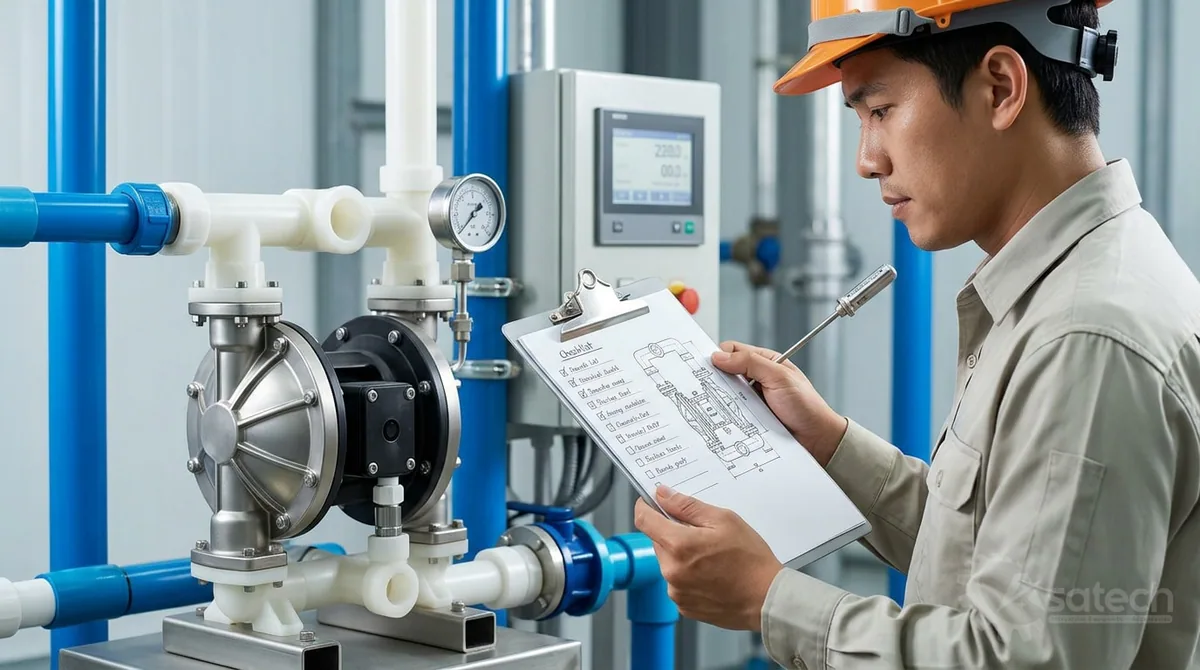 ma trận chọn vật liệu bơm màng AODD - Checklist các thông số cần chuẩn bị trước khi chọn bơm: Checklist các thông số kỹ thuật lựa chọn bơm màng khí nén AODD Để tra cứu chính xác trong ma trận chọn vật liệu bơm màng AODD , kỹ sư nên chuẩn bị sẵn các thông tin sau: 1.