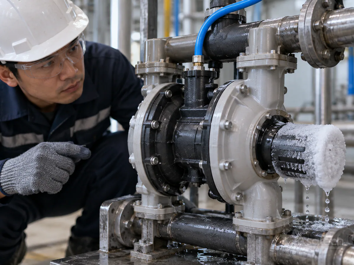 Dấu hiệu nhận biết sự cố tụ hơi nước van khí nén bơm màng: Trong quá trình vận hành, người quản lý hệ thống có thể sớm phát hiện hiện tượng này thông qua các biểu hiện lâm sàng rõ rệt: Bơm hoạt động ngắt quãng: Nhịp nhảy của van khí nén không đều, tần số hành trình giảm hoặc bơm bị rít piston.
