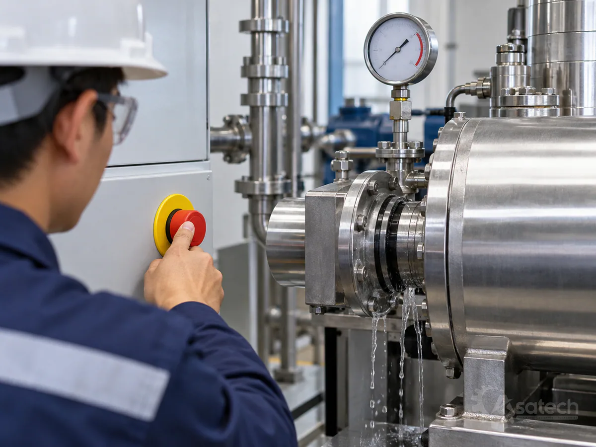 áp suất buồng máy nghiền hạt nano - Khi nào cần dừng máy khẩn cấp và liên hệ kỹ thuật Asatech (hình minh họa)