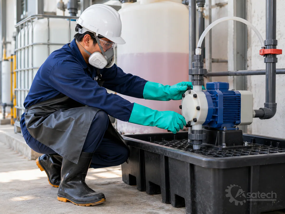 chọn vật liệu đầu bơm định lượng theo - Lưu ý an toàn kỹ thuật khi vận hành hóa chất ăn mòn (hình minh họa)
