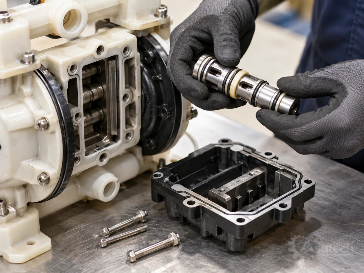phụ tùng cụm khí và cụm lưu chất - 4. Van chia khí và vỏ van khí (Air Valve & Housing) Trung tâm điều phối khí nén (hình minh họa)
