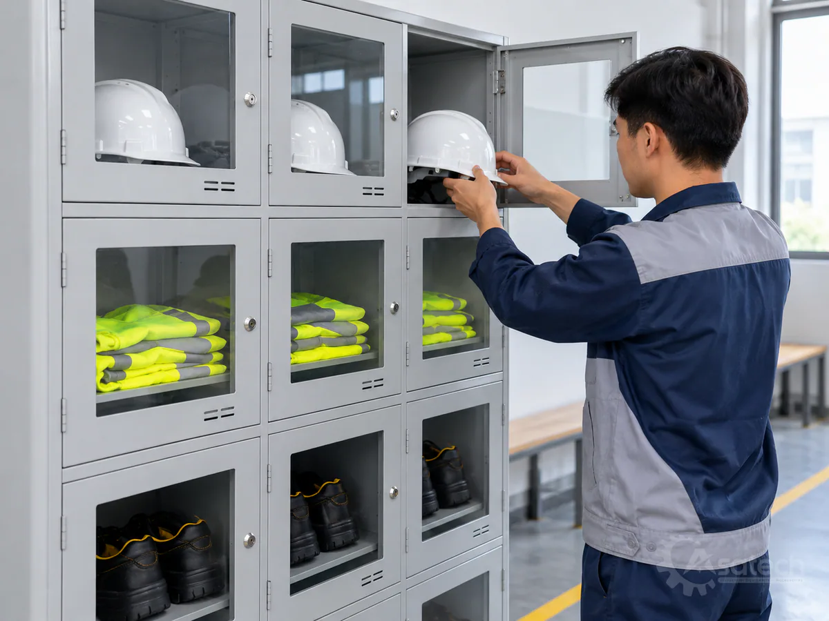 Tiêu chuẩn phân chia ngăn tủ đựng đồ bảo hộ lao động theo mô hình 5S (hình minh họa)
